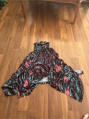 Women's Strapless Maxi Dress in Teal & Coral Abstract Print